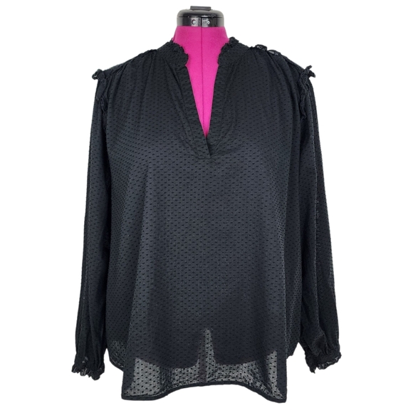 J. Crew Tops - J.Crew Black Cotton Swiss Dot Top V-neck Popover Blouse Shirt Ruffles Size 3X